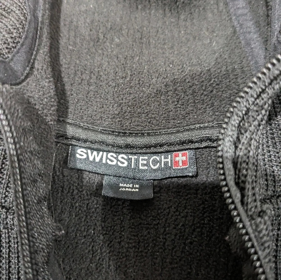 Swiss Tech Waffle Knit Tech Fleece Pockets Black Full Zipper Hooded Jacket S - Picture 3 of 9